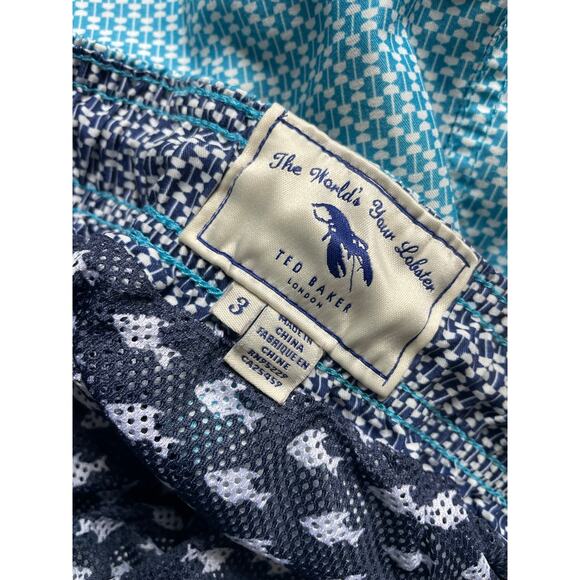 Ted Baker Men's Swim Trunks in Turquoise & White Geometric Print Size 3/ 32 - Picture 6 of 6
